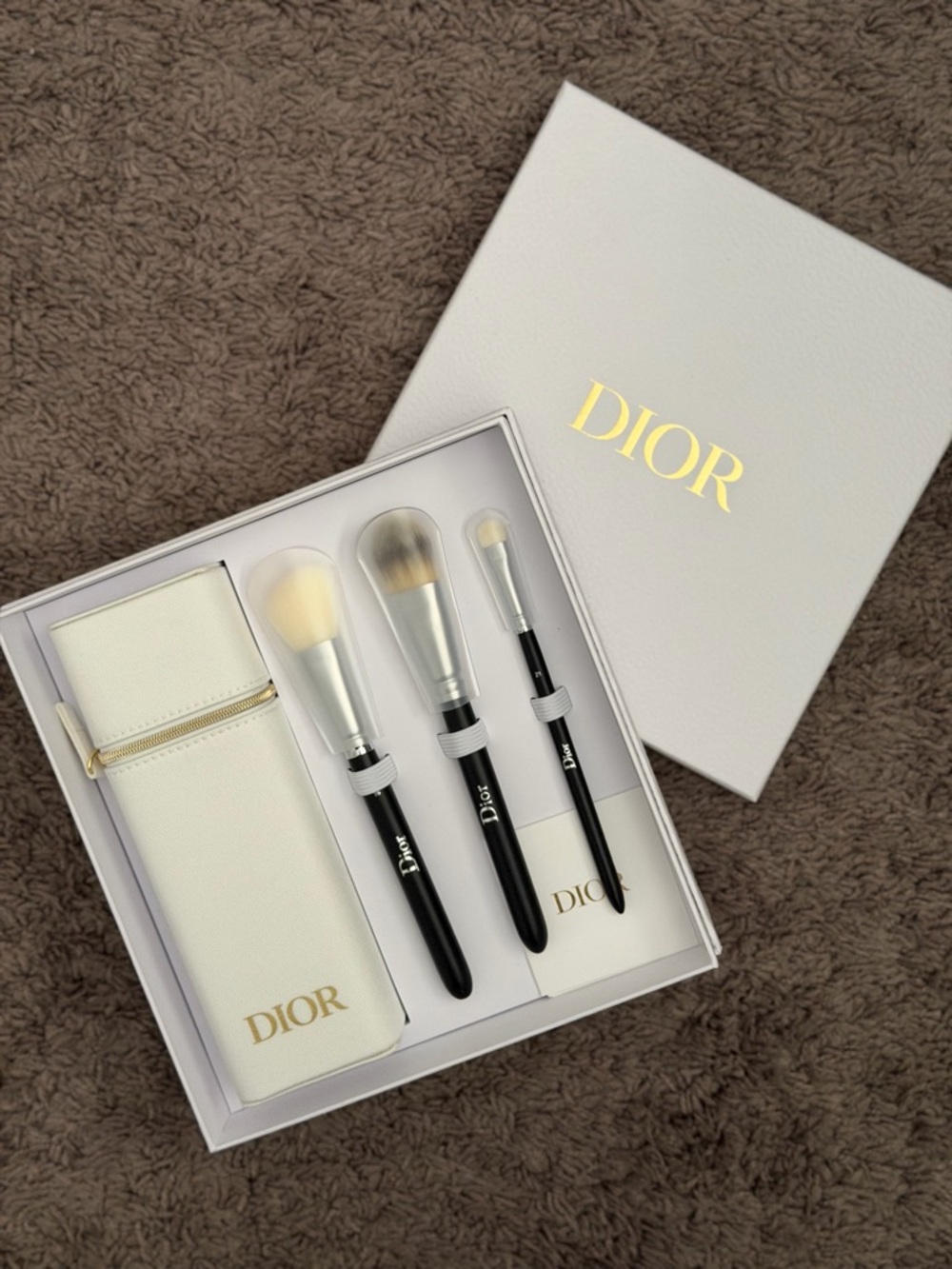 Dior Black & White Three-Piece Brush Set with Pouch